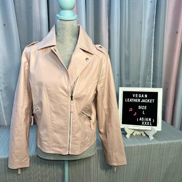 Blush Pink Vegan Leather Moto Jacket - Size L - Picture 1 of 10